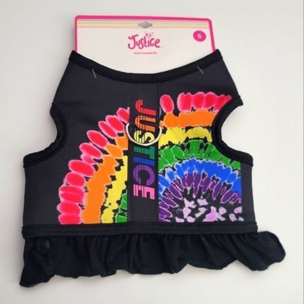 JUSTICE Rainbow Print Pet Harness‎ Small Black